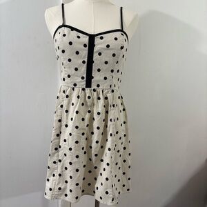 Urban Outfitters COPE Linen Blend Ivory Black Polka Dot Sleeveless Dress Sz M
